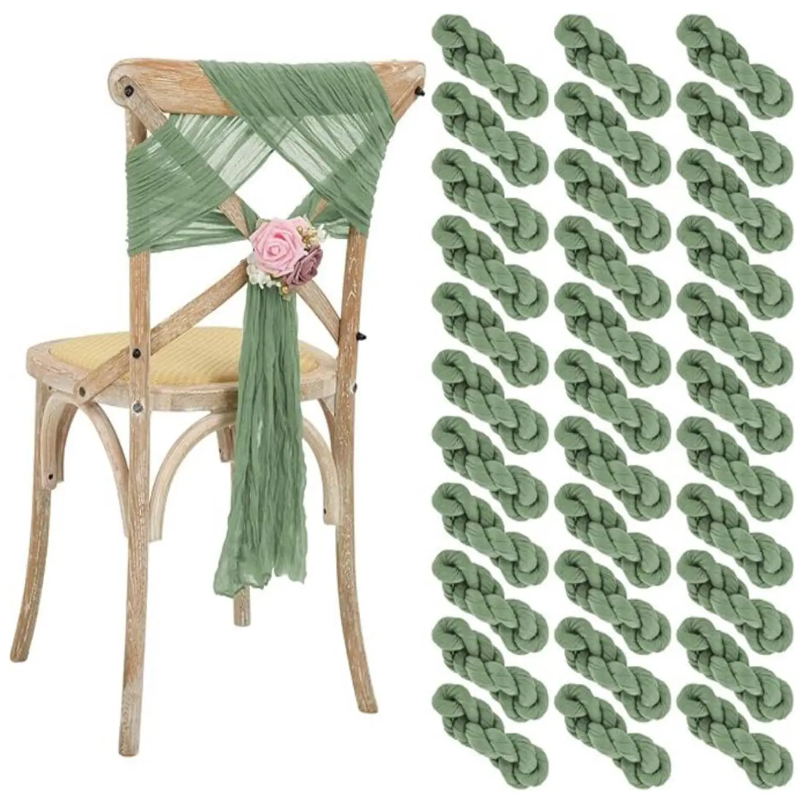 MTREO 50 60 PCS Cheesecloth Chair Sashes 15.7x70Inch, Wedding Aisle Decorations Chair Bows Sashes Designed, Universal Chair Covers Chair Sash for Wedding Reception Party Hotel Event Decoration
