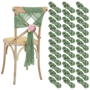 MTREO 50 60 PCS Cheesecloth Chair Sashes 15.7x70Inch, Wedding Aisle Decorations Chair Bows Sashes Designed, Universal Chair Covers Chair Sash for Wedding Reception Party Hotel Event Decoration