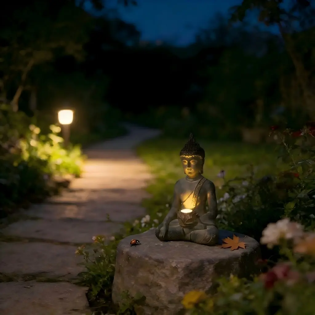 Solar Light Buddha Statue Resin Zen Meditation Decor, Decorative Garden Sculptures Spiritual Garden Figurine Outdoor Lawn Statue for Home Patio Yard Relaxation Night Lights Gift
