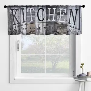 1pc Classic Reversible Kitchen Curtain, Gray Wood Grain Design, Light-Filtering Polyester, Rod Pocket Hanging, Machine Washable, All-Season Decor for Kitchen, Laundry, Bedroom, Study, Coffee Shop, Living Room - 140-160g Foldable Colorful Divider