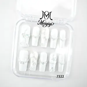 .DP.7322.White carved stick-on rhinestone wearable nails