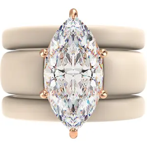 Marquise Cut CZ Silicone Ring Set for Women, 2 Thin Stackable Rings - 14×7 mm Marquise Cut CZ | Patent-Pending Design - GlowStone Collection