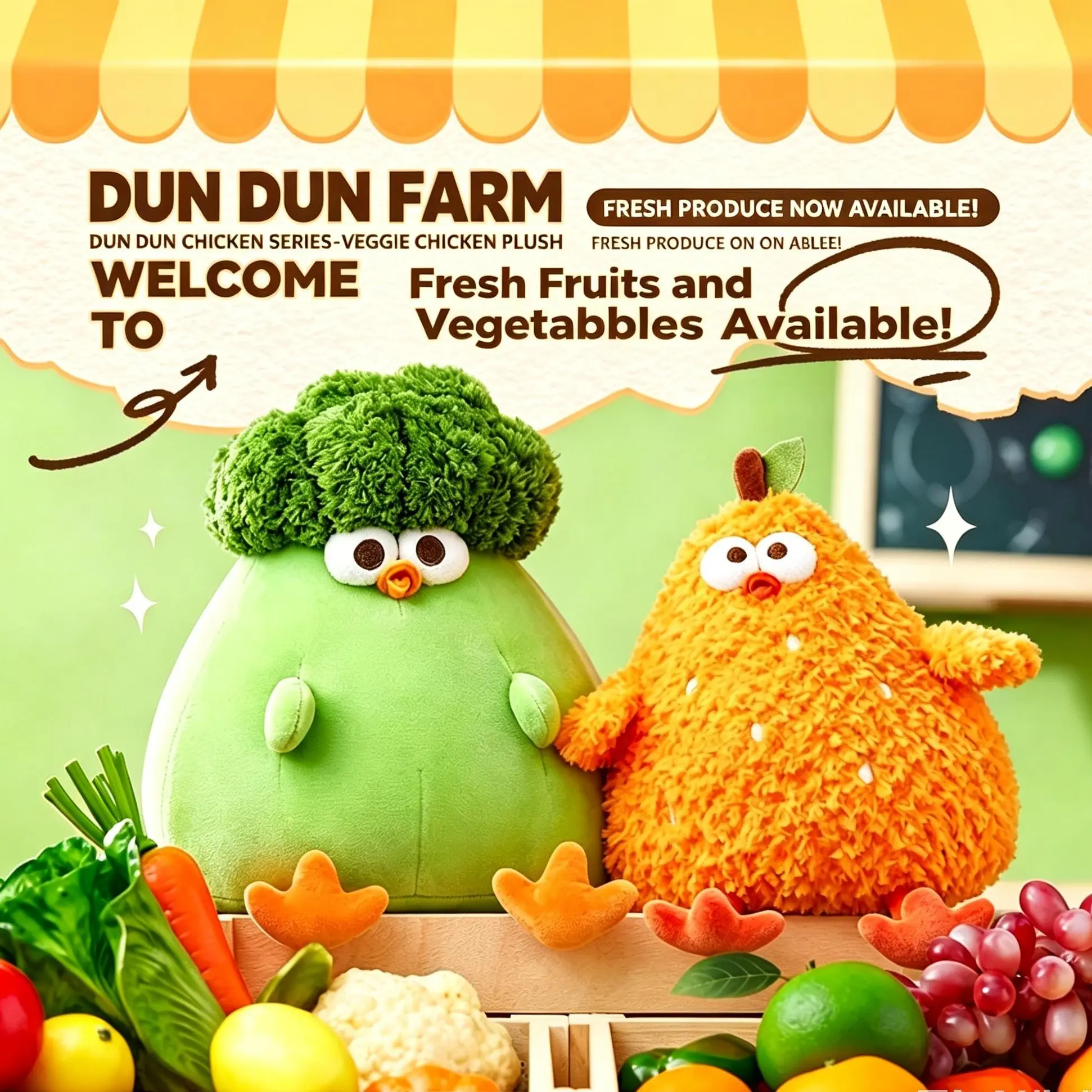 MINISO DunDun Chicken Cauliflower Chicken Plush Toy 11", Kawaii Vegetable Chicken Stuffed Animal, Cute Collectible Character Doll Gift, Back To School