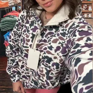 Stay Cozy in Style with our Half Zip-Up Print Sweatshirt camo - Shop Now! Casual Womenswear