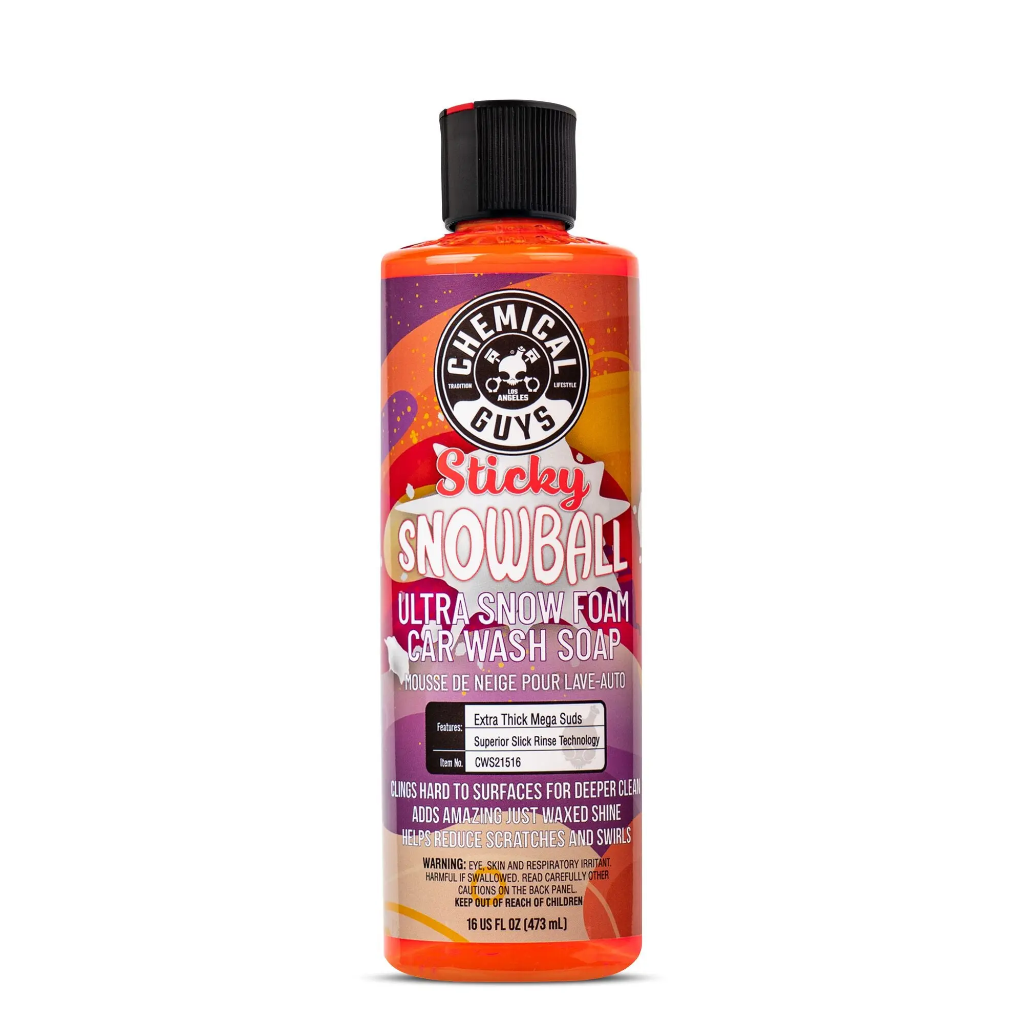 CHEMICAL GUYS Sticky Snowball – Ultra Slick Snow Foam Car Wash Soap for Maximum Suds & Lubrication, Gently Removes Dirt Without Scratching, High-Foam Formula, Car Wash Cleaner, Foaming Car Soap