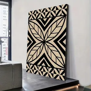 2D 1 Unique Solid Wood Frame Art Canvas Poster, Wall Art Decoration Fijian Inspired Artistic Wood Cutout Polynesian Samoan Patterns (1) Perfect Decorative Gift For House Decoration, Living Room, Hallway, Bathroom, Bedroom	