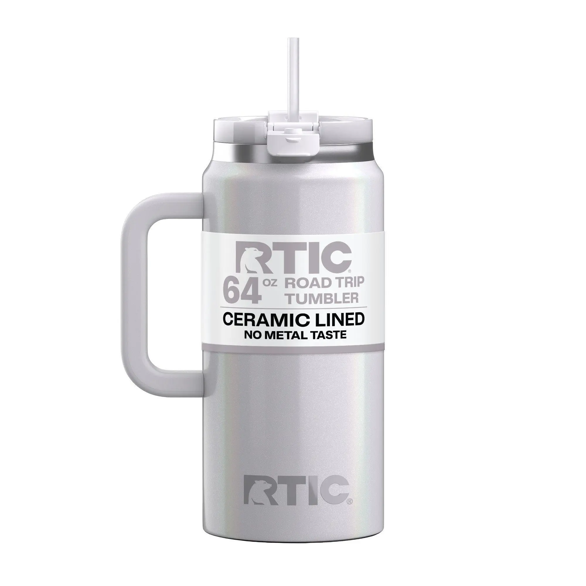 RTIC 64 oz Ceramic Lined Road Trip Tumbler with Handle and Leak-Resistant Straw Lid