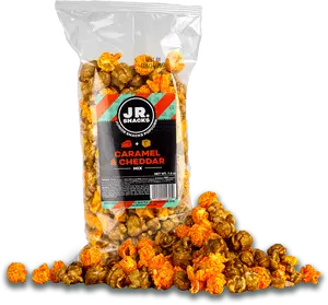 Junior Snacks Co. Caramel & Cheddar Popcorn Mix;  Crunchy Brown Sugar Salt Flavor combined with a Soft Cheddar bite