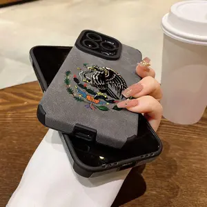 Mexican Golden Eagle Badge Flag Design Full-coverage premium leather Phone Case for  iPhone Samsung Galaxy 17Pro Max Air 16 15Plus 14 13 12 11 XR XS S25 S24 S23 S22 cases Shockproof and drop-proof military-grade protective case.NN120