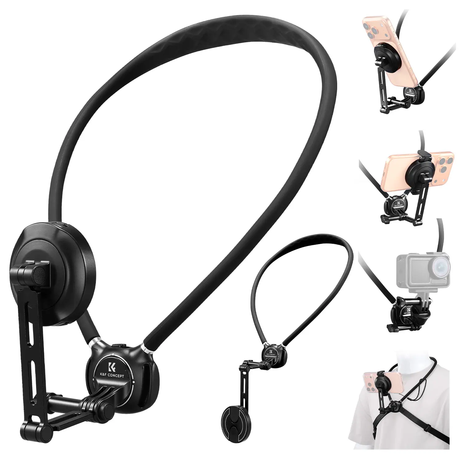 K&F CONCEPT 66cm Neck Phone Holder KF15.0016 - Double Secure (Magnetic+Clip) Anti-Fall Design, Skin-Friendly Silicone for All-Day Wear, 90° Rotation for Portrait/Landscape, Compatible with iPhone 17-12 & Android Phones (Comes with Anti-Lost Lanyard), Acce