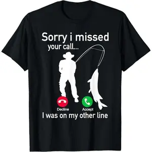 Fishing Phone Call With Fishing Line Funny Fish Fisherman Printed T-Shirt Made In USA For Women For Men [CoreVarsity.us 180G/230G 100% cotton short-sleeve/hoodie, soft and comfortable]