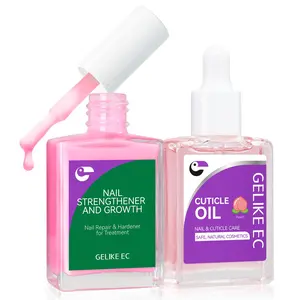 GELIKE EC 2Pcs Nail Growth Strengthener & Cuticle Oil Kit - 15ml Acid-Free Formula for Sensitive Skin, 2-in-1 Repair System for Damaged Nails, Gentle & Quick-Dry