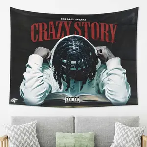 King Von Crazy Story Tapestry - Stylish Lightweight Polyester Peach Light Beige Fabric, Anti-Wrinkle Durable Portable Wall Hanging , DecorTapestry Decor