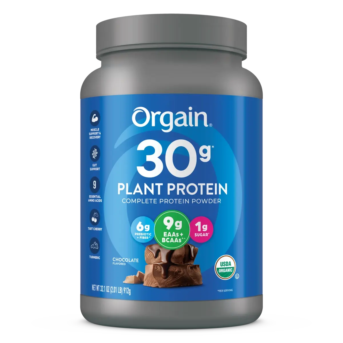 Orgain 30g Plant Protein Powder Chocolate | 30g Plant Protein | 9 EAAs & 4g BCAAs | USDA Organic | Non-GMO | Gluten Free | Plant-Based Protein Powder
