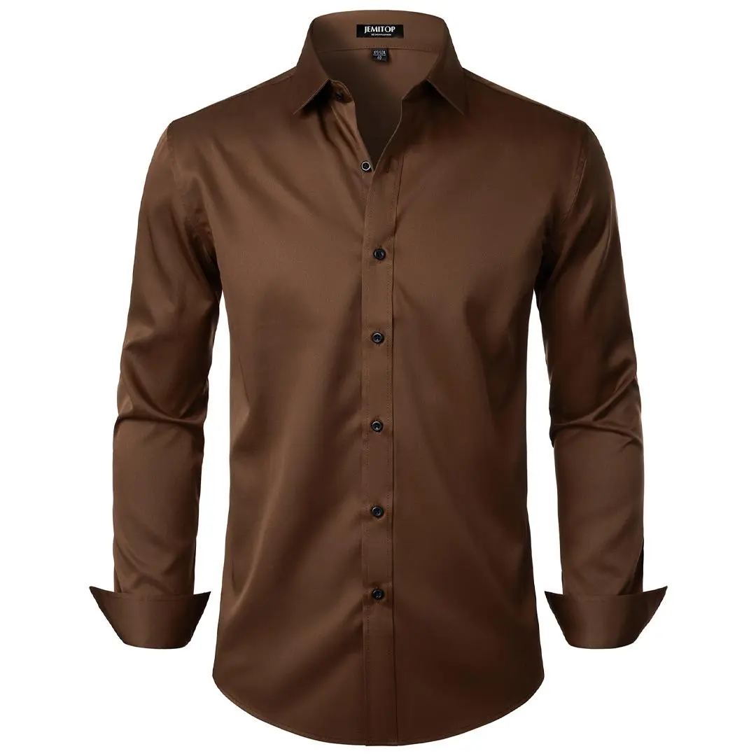 JEMITOP Men's Stretch Dress Shirt, Long Sleeve Solid Button-Down with Subtle Sheen, Wrinkle-Resistant Formal Fashion Apparel for Weddings, Prom,back to school,back to school shopping