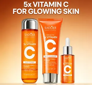 3 sets of vitamin C skin care kits, suitable for teenage girls and women. Each set includes facial cleanser, toner and essence - an anti-aging skin care kit that is firming and moisturizing.