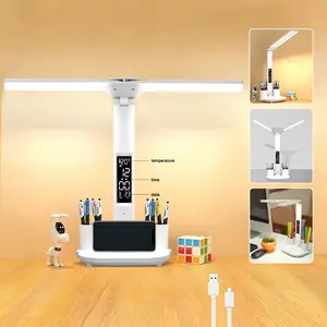 2026 Double-Head Foldable LED Desk Lamp for Bedroom,Smart Display Rechargeable Table Lamp,USB Powered, Date & Time Display,Modern Night Light Ideal for Bedroom,College Dormitory,Bedside,Office