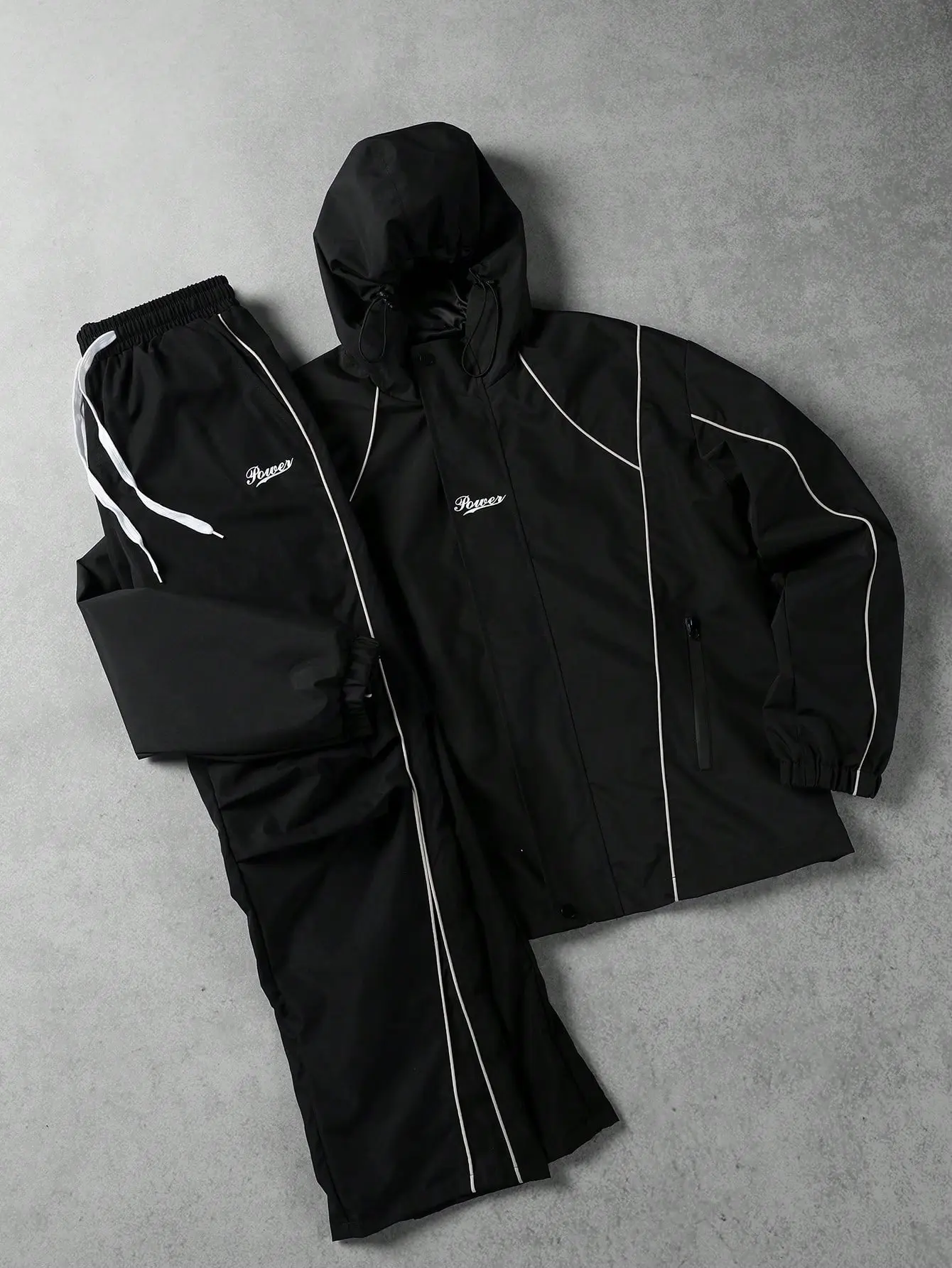 Men’s reflective lettered windbreaker set – elasticated cuffs, windproof two-piece set, suitable for spring/autumn commuting, night running workouts, and street outfit sets.