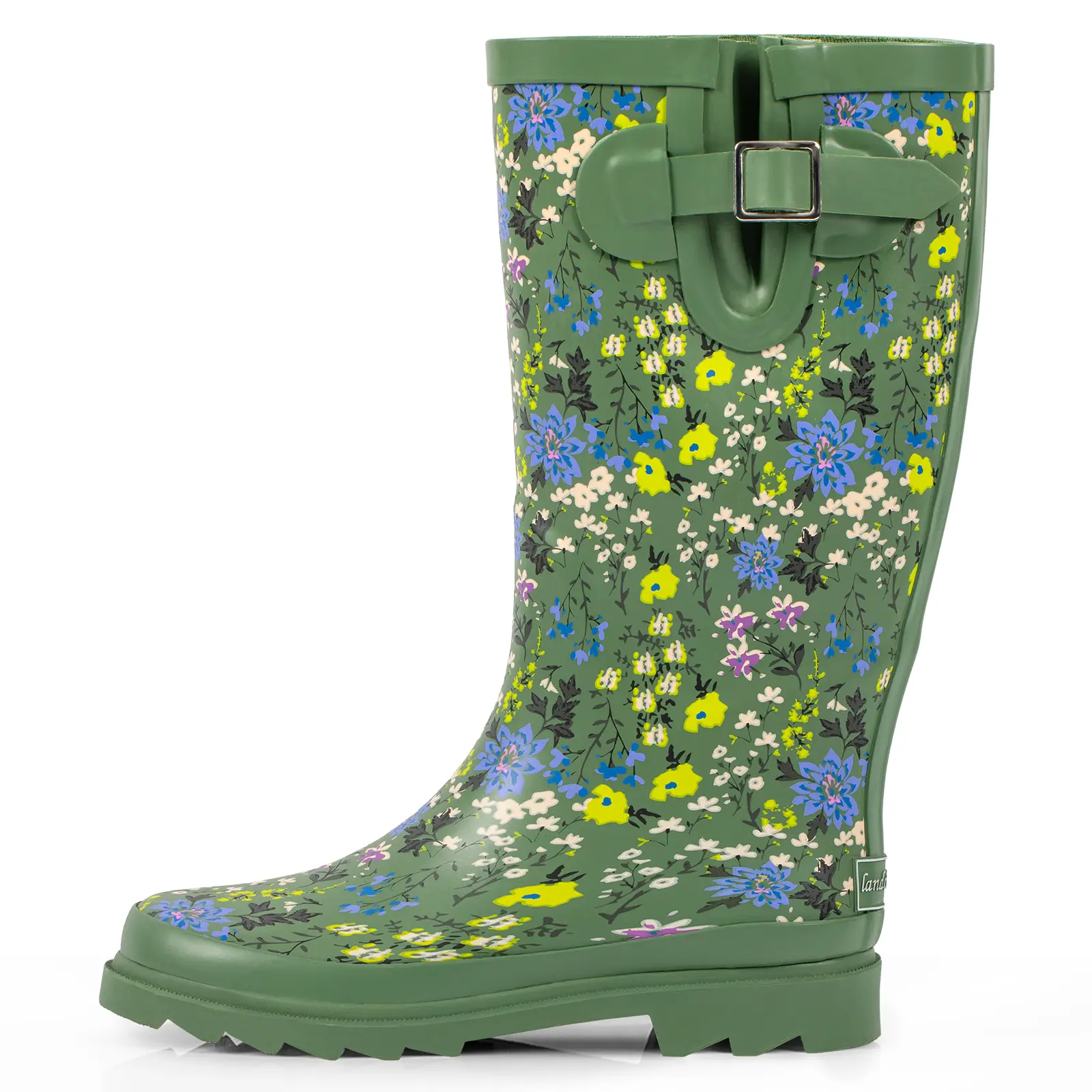 [Rain Season Essential] Landchief Women's Floral Rain Style Knee-High Waterproof Footwear, Comfortable Anti-Slip Rubber Sole Mid-Heel Garden Outdoor Boots