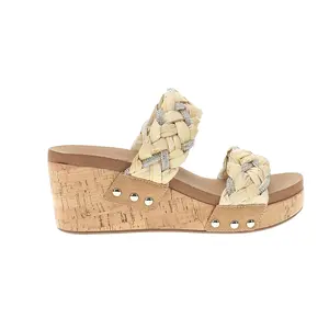 Corkys Womens Total Knockout Braided Studded Slide  Casual Sandals Casual Mid Heel 2-3" - Beige, Brown