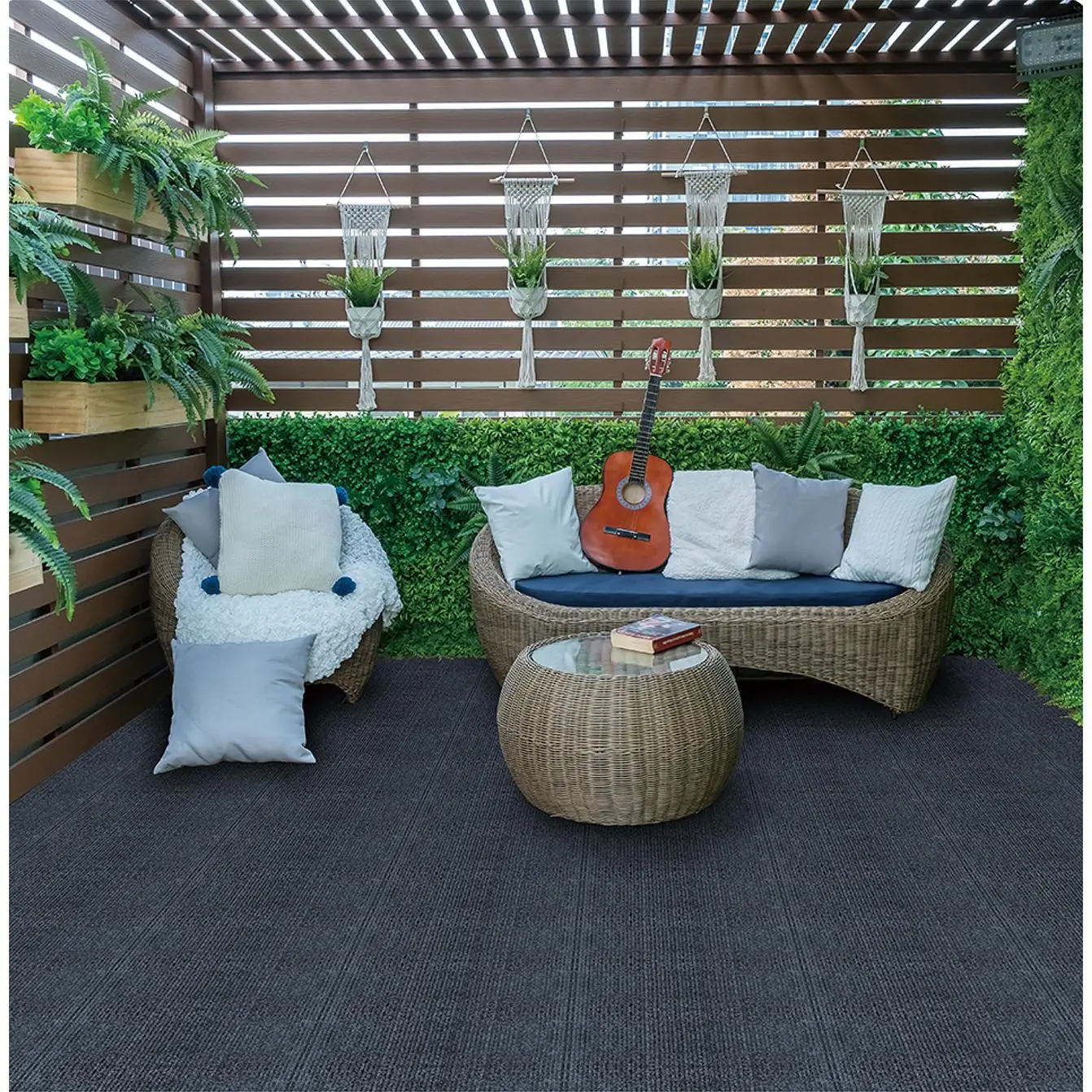 36 Pcs 12 Inches Interlocking Rubber Carpet Deck Tiles, DIY Modular Panels for DIY Users, Indoor, Outdoor Balcony, Porch Flooring with Quick Easy Installation