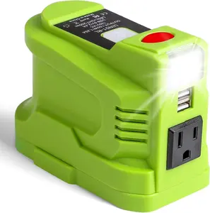 Type-C Port | for Ryobi Powered Inverter Generator | 150 Watt 18V DC to AC 110V 120V | as Portable Power Source | for Ryobi 18 Volt Lithium Battery USB Charger Adapter | for Ryobi Power Station with LED Light