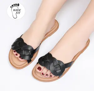 Luoika Women's Wide Width Flat Slides Sandals, Casual Comfortable Summer Beach Shoes Slip on Slide Sandal for Women.