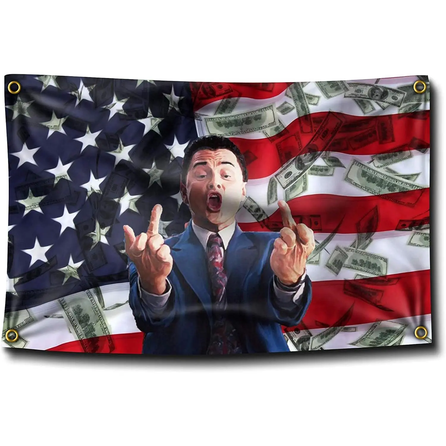 60in x 40in Light Flag Banner Tapestry - Wolf of Wall Street Middle Finger Design for College Dorm, Living Room Decor, Bedroom Items, Home Hanging Gift Wall Art, Living Room Wall Decor