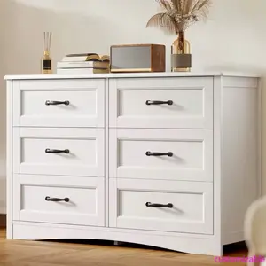 White Dresser with 6 Storage Drawers with metal handles