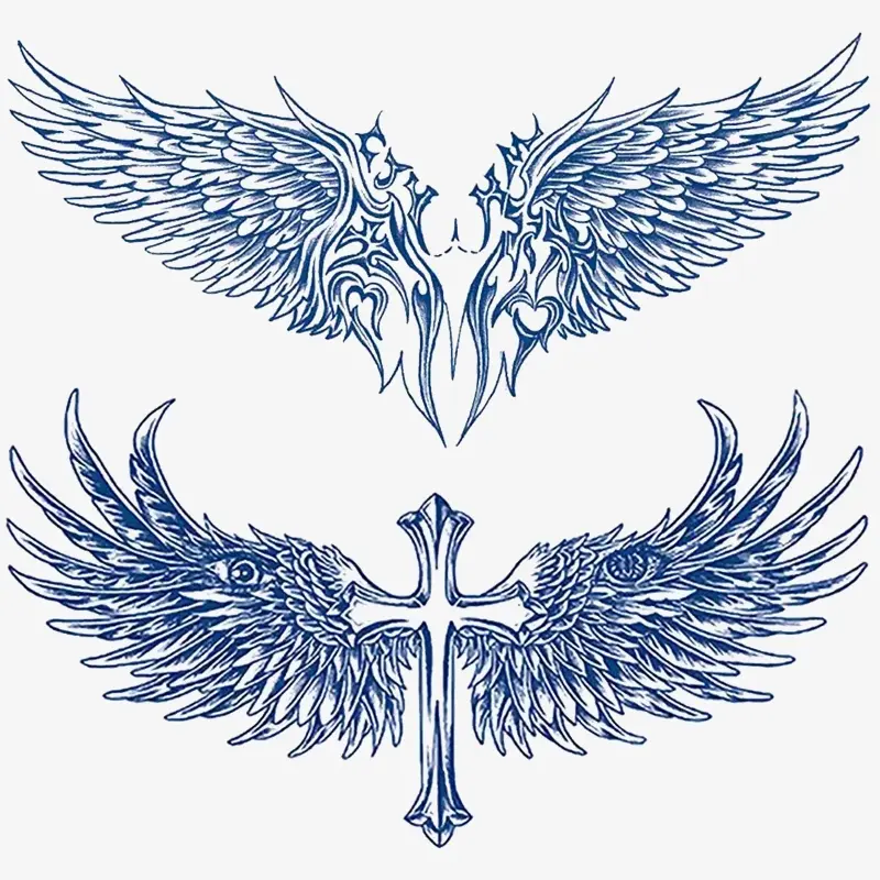 Half Permanent Temporary Tattoo Stickers, Waterproof Tribal Cross & Angel Wings Tattoos, Realistic Chest Back Fake Tattoos, Body Fake Tattoos, Tattoo Art, Aesthetic Tattoo Merch, Arm Temporary Tattoos, Ephemeral Tattoos, Lasts 1-2 Weeks
