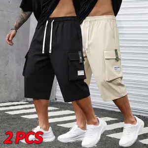Men’s 7/8-length cargo pants, two-pack, new for spring and summer. Loose fit with multiple pockets, suitable for outdoor sports, casual office wear, and cycling, golf, and basketball.