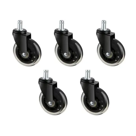 5-Piece 3-Inch Furniture Wheel Casters Replacement Set for Factories, Thick Metal Body, Solid Molded Polyurethane Office Casters, Dual Ball Bearings, 130 Lbs Load, 360° Rotation, Easy to Install, Universal Fit for Hard Floors & Carpet#SohoChic