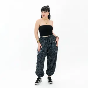 Karma Nepal Crafts Paisley Boho Cotton Baggy Pants, Unisex Joggers, Boho Hippie Cargo Style Pants, Multi Pockets Trousers, Elastic Waist Pants