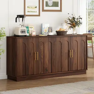 PieDle Sideboard Buffet Cabinet with Storage, 2-4 Doors,31.5"-64.9"Modular Credenza Coffee Bar with Arched Doors and Adjustable Shelves, Long Media Console for Kitchen, Living Room, Entryway