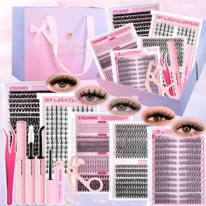 Lash Clusters Kit Mixed-Length Individual False Eyelash Kit with Lash Bond&Seal, Remover, Tweezers, Brush, Eyelash Curler Eyelash Extensions Volume/Manga/Ultra/Dramatic with Pikes Bottom Lashes Clusters Kit Wispy Individual Fake Eyelashes Kit DIY at Home