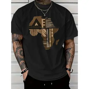 Men's African Map Tribal T-Shirt - Beige/Brown/White Graphic Tee - Soft Breathable Cotton Shirt for Travel, Everyday & Formal Events - Machine Washable Regular Fit Casual Top, Travel Clothing, Tribal Art Apparel, Comfortable Cotton Classic Fabric Menswear