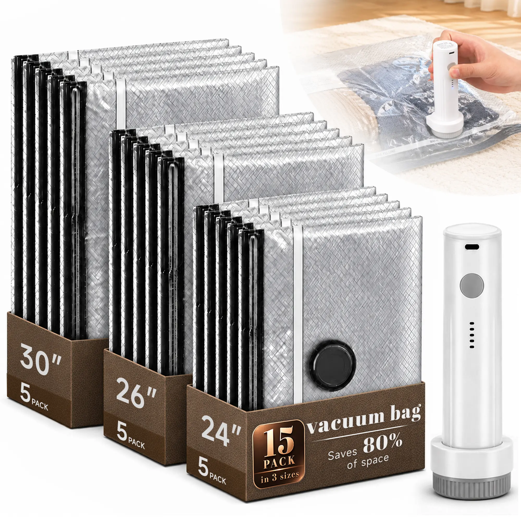 Travel Vacuum Storage Bags with Electric Pump, Compression Bags for Clothes, Portable Luggage Storage Bags, Travel Accessories