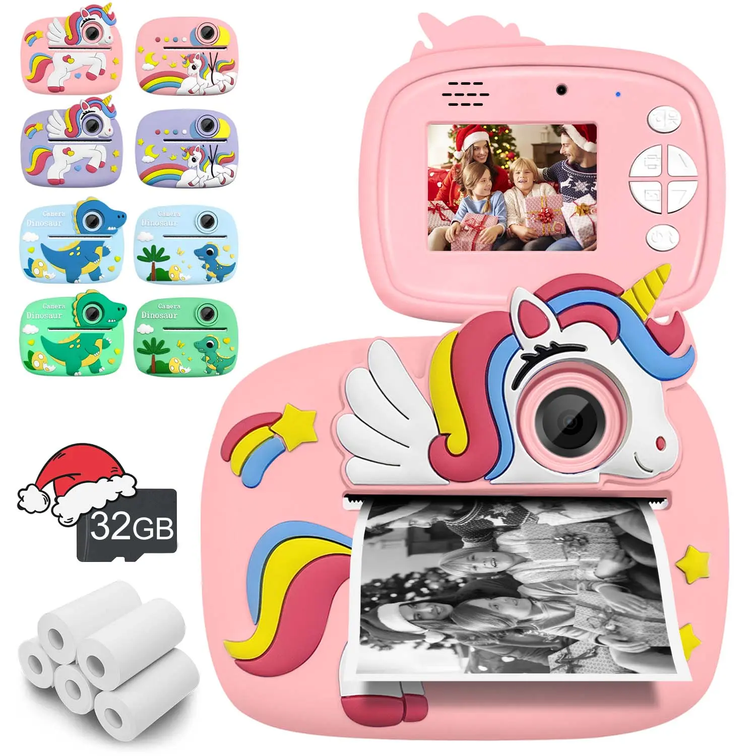 Instant Printing Children's Camera, 48MP 1080P Digital Toddler Camera With 32G Card, Selfie Video Camera, Perfect Christmas And Birthday Gift For Girls And Boys Aged 3-12, Creative Portable Design, Comes With Printing Paper