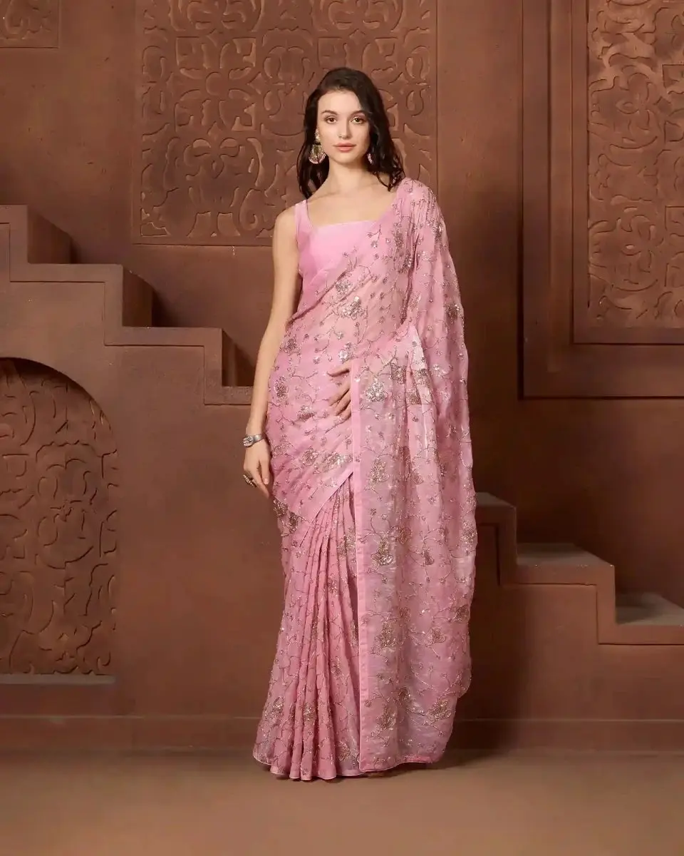 Lavender Ready to Wear Saree for Women with Embroidered Blouse - Chic Bridal Designer Style for Festive Occasions, Accessories, Feminine, Elegance, Traditional, Soft, Ethnic, Elegant, Evening