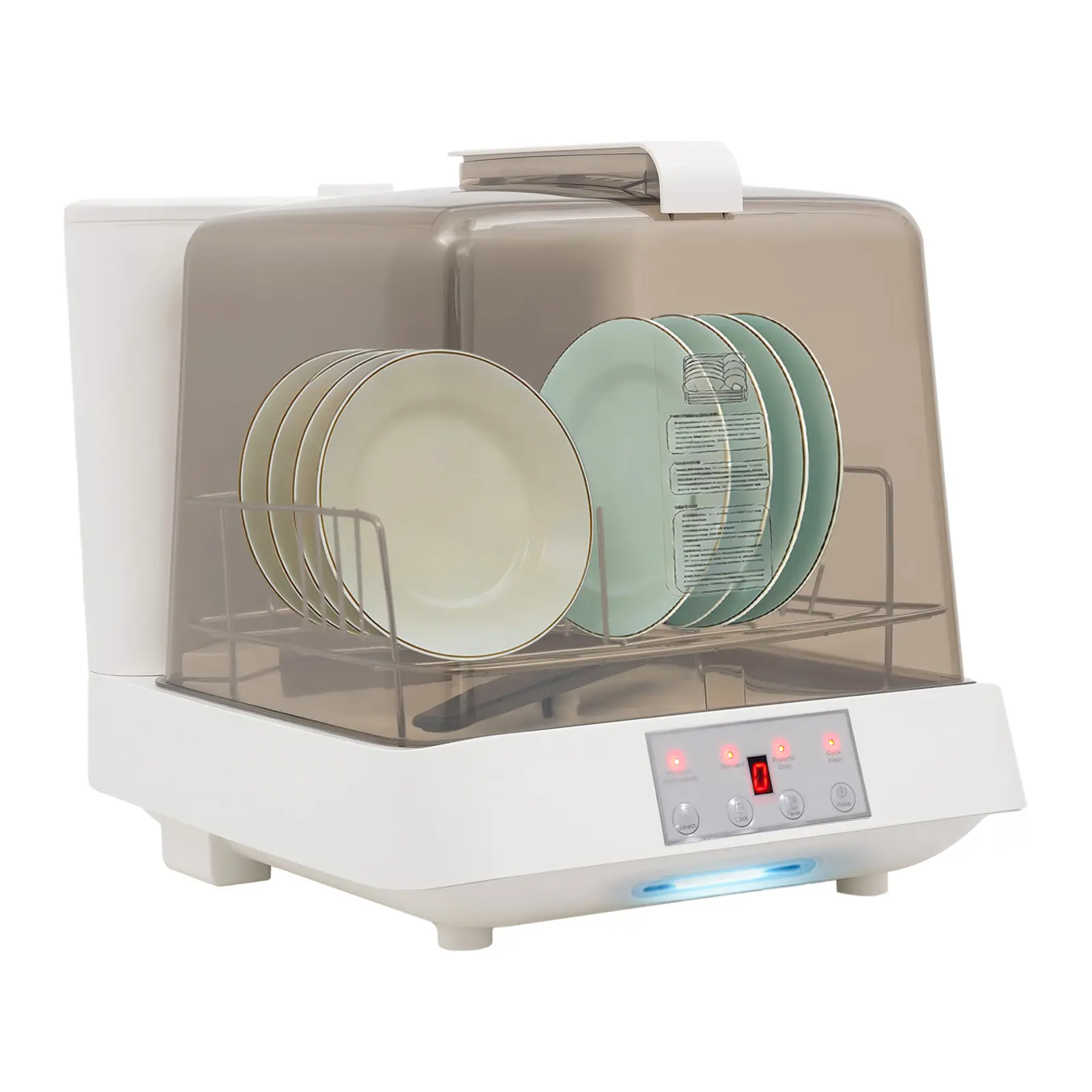Compact PP Countertop Dishwasher - 1× Dishwasher, 1× English Manual, 110V US Plug, 800W, 22cm Diameter, 360° Spray, No Battery, Portable for Apartments, Small Space Kitchen Use