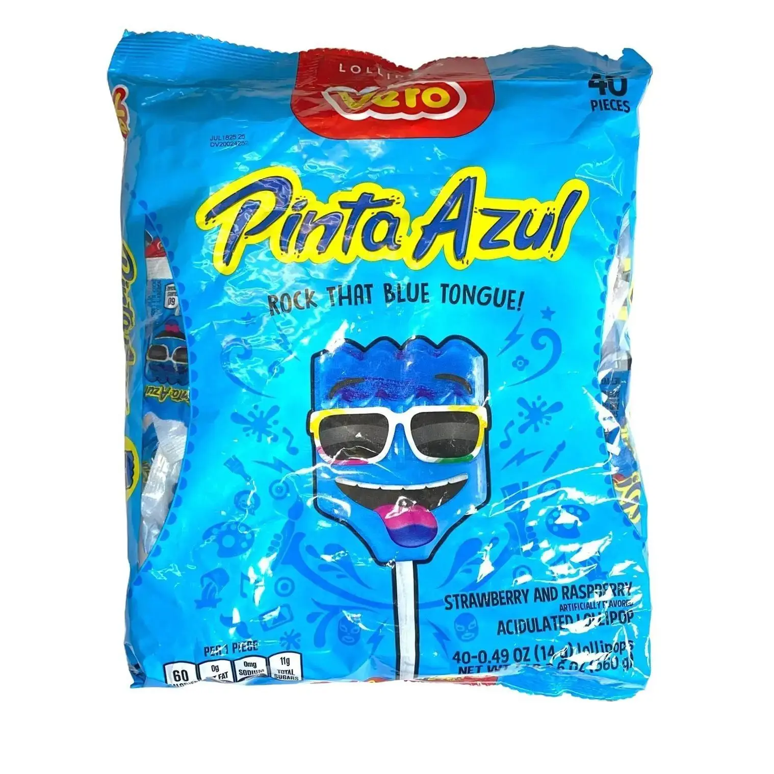 Vero Pinta Azul Strawberry and Raspberry Lollipops 40 Pcs - Authentic Mexican Candy with Individual Wrapped Lollipops - Sweet
