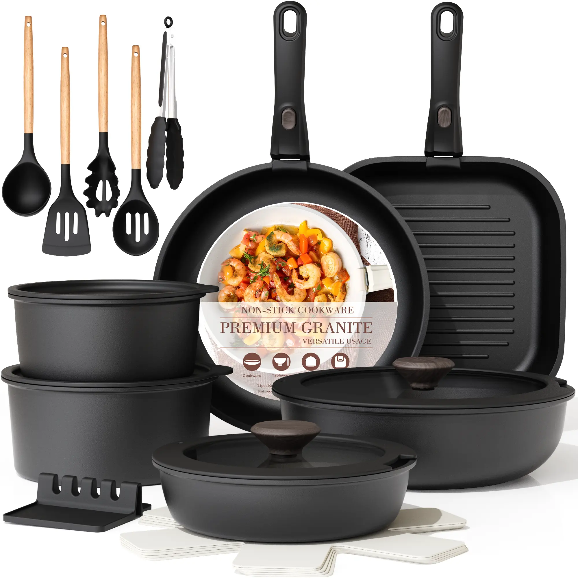 Astercook 23-Piece Nonstick Ceramic Cookware Set with Detachable Handles, Oven-Safe, Induction-Ready, Stackable Cream Pots and Pans, Space-Saving for RV Kitchen, Father's Day Gift for Men, Cookware Sets, Non Stick Cookware Sets