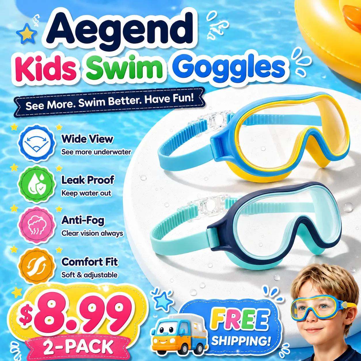 Aegend 2 Pack Swim goggles for Kids 3-15, Anti-Fog Anti-UV Wide Vision Waterproof, No leak Swimming goggles for Boys Girls tiktokshopbacktoschool