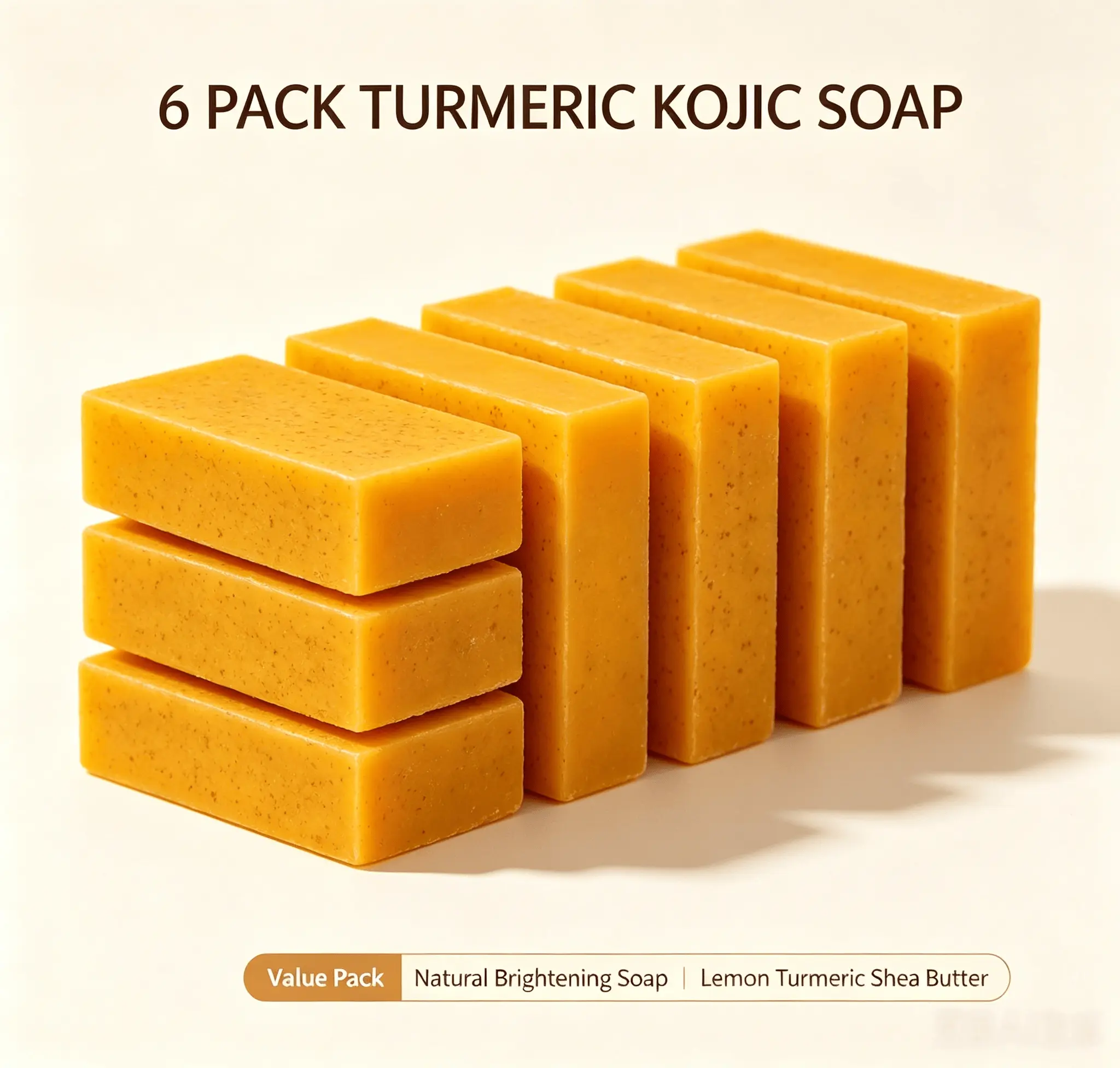 Natural Turmeric Kojic Handmade Cleansing Soap Bar - Plant-Based Gentle Face & Body Daily Wash, Exfoliating Acne Skin Care Cleanser with Kojic Acid, 8×5.5×2cm Multiple Packs Bath & Body Care Product