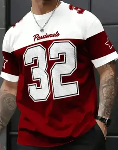 Men's American Football Style Short Sleeve Jersey Tee, Block, Large Size 32 Design, Loose Trendy Fit, Streetwear