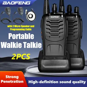 Baofeng BF-888S Walkie Talkies 2Pcs Rechargeable Long Range Intercom with Earpieces 16 Channel Professional Radio Set with 2 Microphones + 1 USB Cable, Handheld Two Way Radios with Flashlight