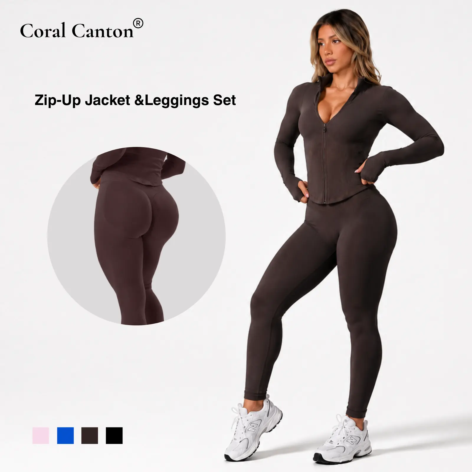 Coral Canton Zip-Up Crop Jacket & Leggings Set BackToSchool