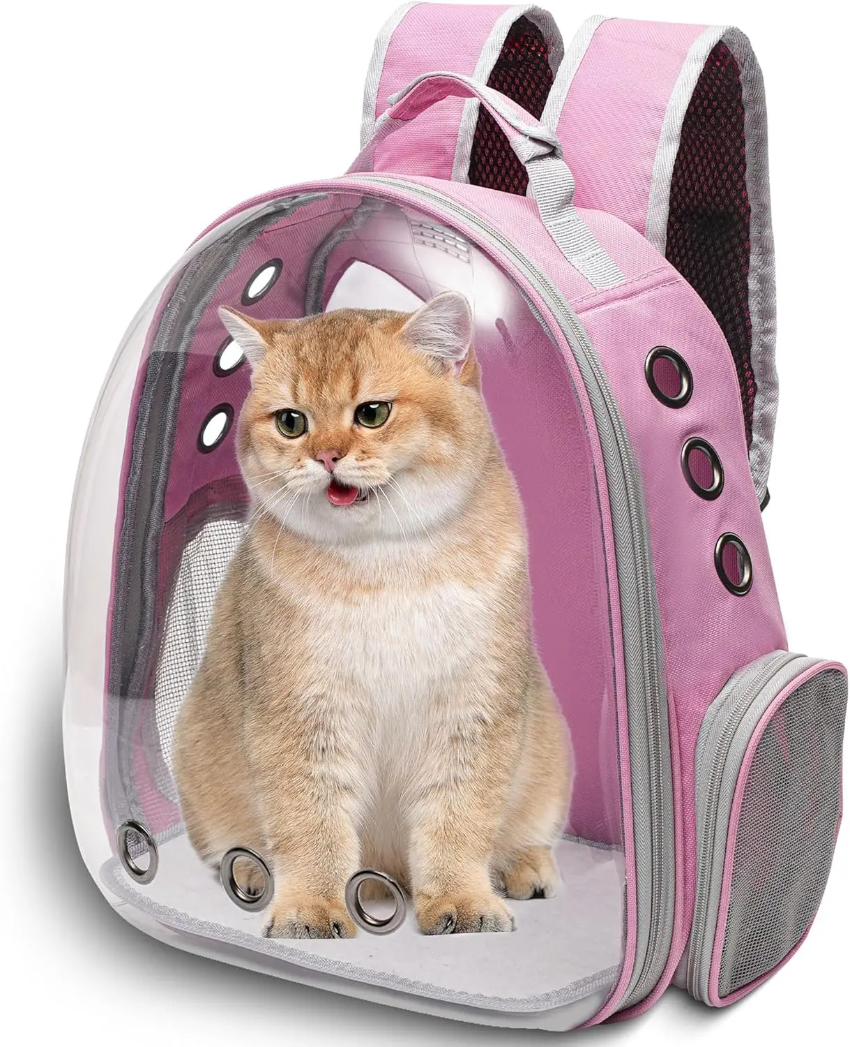 Cat Carrier Backpack, Pet Carrier Backpack Front Pack for Small Medium Cat Puppy Dog Carrier Backpack Bag Space Capsule, Airline-Approved Pet Carrier for Travel Hiking Walking Camping (Pink / Red / Black)