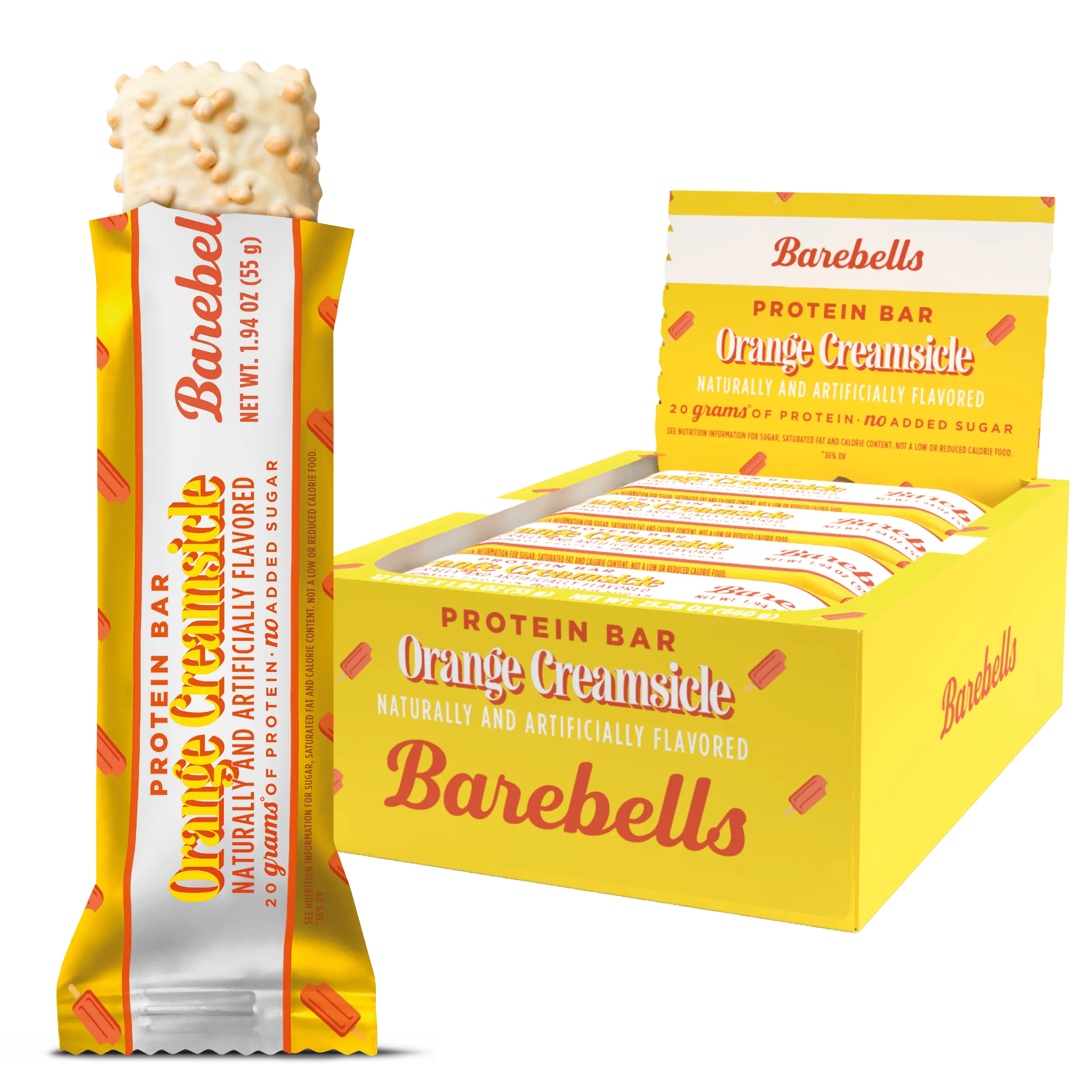 Barebells Orange Creamsicle - 12 Count Bar with 20g of High Protein - Rich indulgent white chocolate Protein Bar with 2g of Total Sugars - Perfect on The Go Protein Snack & Breakfast Bar