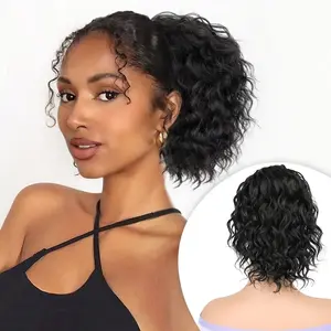 IVROSEHAIR 10 Inch Short Wavy Curly Drawstring Ponytail Fluffy Natural Looking Synthetic Hairpiece Ponytail Extension For Women